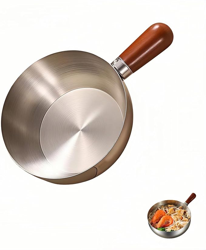 800ml/27oz Wood Handle Saucepan - 316 Stainless Steel, Multi-Use Induction Compatible Pan for Milk, Soup, Oatmeal, Camping & Small Kitchen