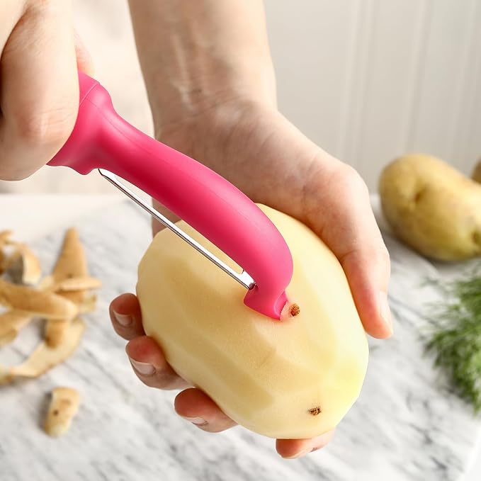 Spring Chef Swivel Vegetable Peeler for Kitchen w/Soft Grip Handle, Pink | Premium Potato Peeler w/ Ultra Sharp Stainless Steel Blades, Multifunctional Veggie Peeler for Apple, Carrot, Cucumber, Fruit