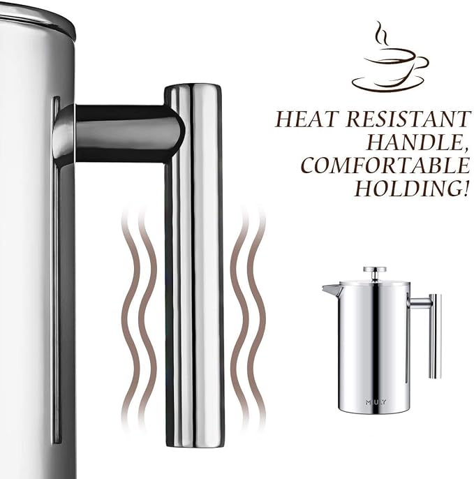 Miuly Small French Press Coffee Maker,12OZ/350ML Stainless Steel Insulated Coffee Press,Stainless Steel French Press with 2 Fliters 0.35 Liter (12oz, Sliver)