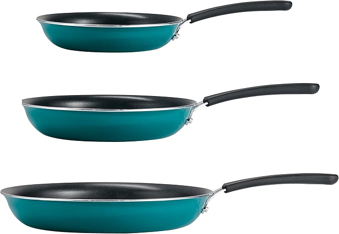 Tramontina Porcelain Enamel Non Stick 3-Pack Frying Pans | Skillet Set with Reinforced Nonstick Coating, Dishwasher and Oven Safe (Teal)