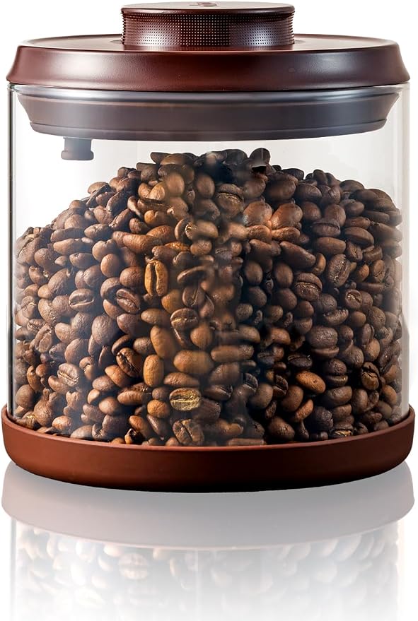 Airtight Coffee Canister, 13 oz Borosilicate Glass Coffee Bean Storage Container with Pop Lid, CO2 Releasing Valve for Grounds Coffee, Beans, Sugar, 0.81lb