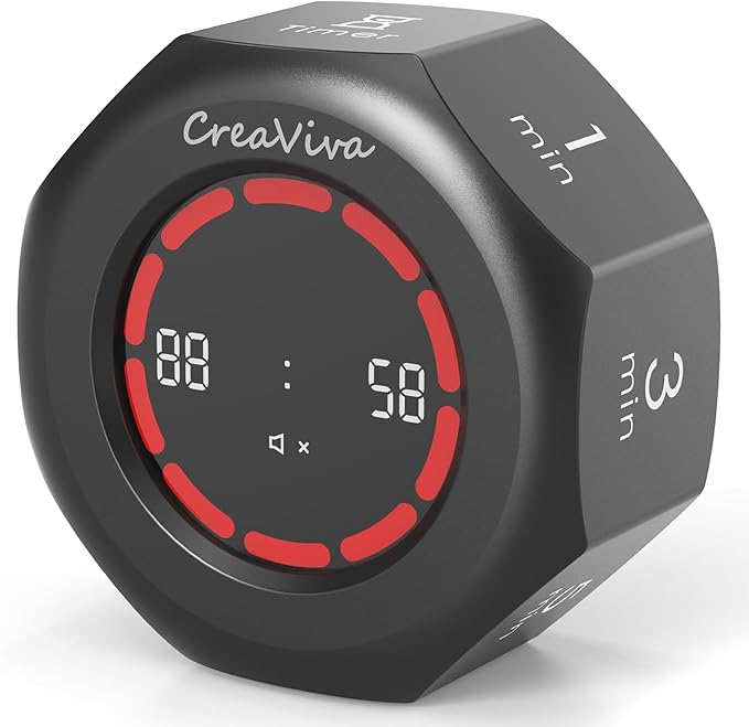 Flip Cube Pomodoro Timer - Rechargeable Visual Countdown & Count Up Stopwatch, 7 Preset Intervals, 3 Alarm Modes, Productivity Tool for ADHD, Kids, Study, Work & Kitchen (Gray)