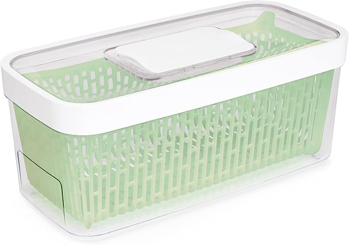 OXO Good Grips Glass Salad Spinner (6.22 Quart) and OXO Good Grips GreenSaver Produce Keeper - Large (5 qt/4.7 L), White