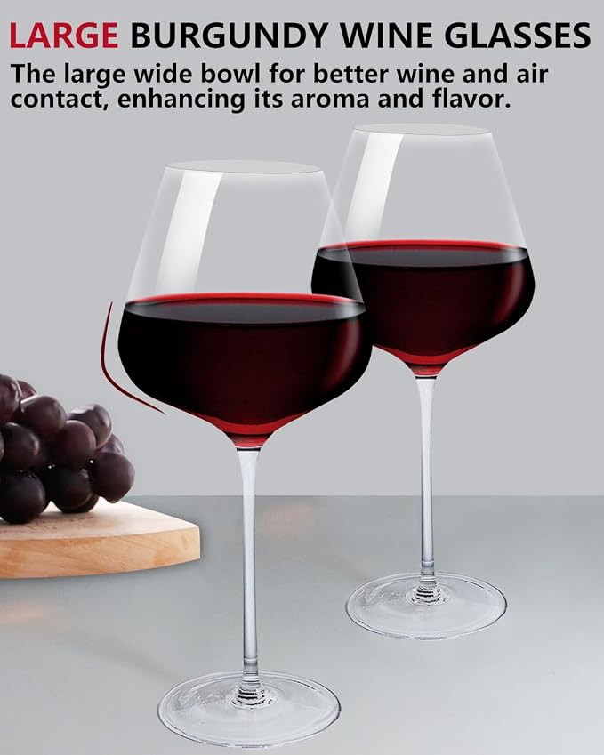 Red Wine Glasses Set of 4, 24.8oz Large Burgundy Glasses, Long Stem | Hand Blown Lead-Free Premium Crystal Glass, Thin Rim, Tall, Ideal Gift Package for Wedding, Anniversary, Birthday, Christmas