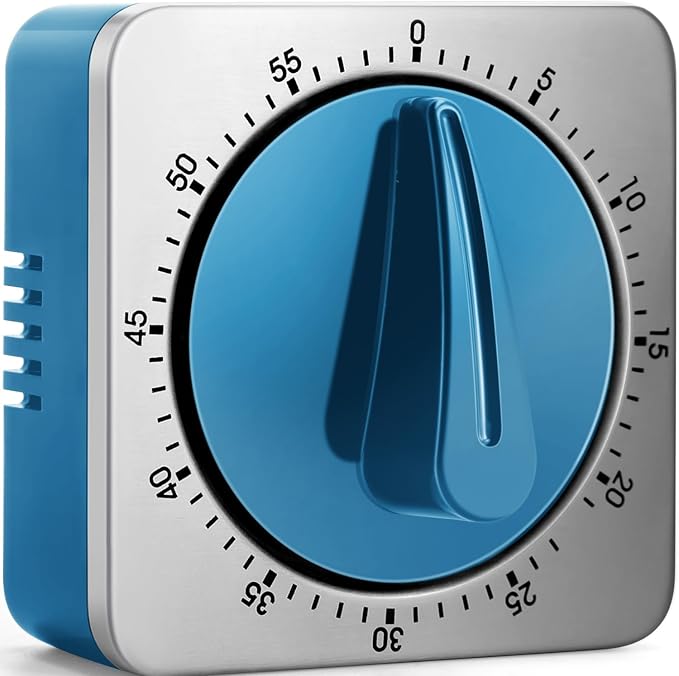 Kitchen Timers for Cooking, Chef Cooking Timer Clock with Loud Alarm,100% Mechanical Desk Timer - No Batteries Required -Magnetic Back, Exquisite Stainless Steel Body -Countdown Reminder Magnetic-Blue