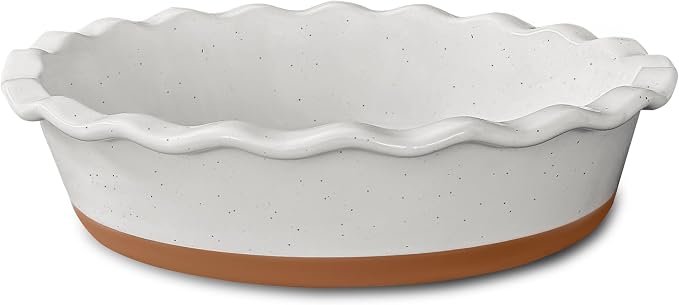 MORA Ceramic Pie Pan for Baking - 9 inch - Deep and Fluted Pie Dish for Old Fashion Apple Pie, Quiche, Pot Pies, Tart, etc - Modern Farmhouse Style Porcelain Ceramic Pie Plate - Vanilla White