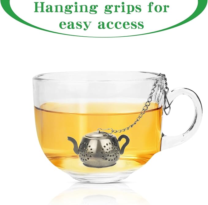 CEYAZYE 12PCS Stainless Steel Tea Infuser, Loose Leaf Tea Ball Strainer | Fine Mesh Teapot Interval Diffuser, Extended Chain Hook and Drip Tray for Brewing Tea Herbs Condiments & Spices
