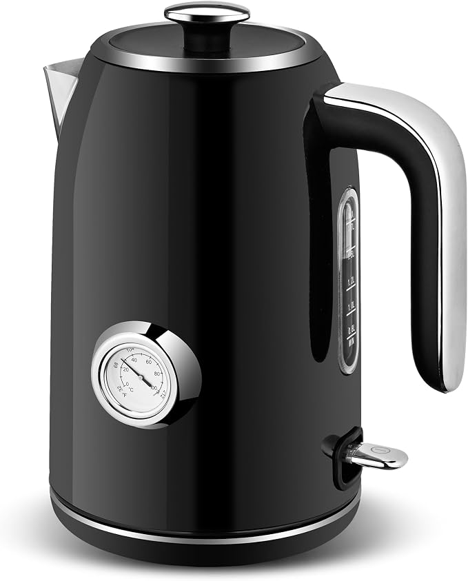PUKOMC Electric Kettle, 1.7L Stainless Steel Electric tea kettle | Temperature Gauge, Fast Boiling, Auto Shut - off, BPA - Free, Boil - Dry Protection 1500W, LED Light, Easy clean