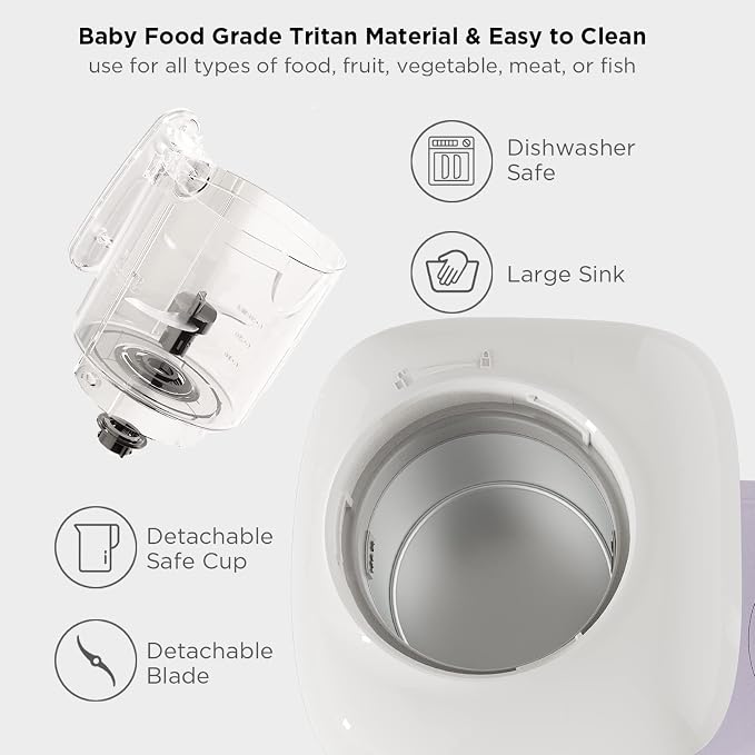 MOMYEASY Baby Food Maker, Food Steamer with Dual-Layer Steam Basket, White | 5 in 1 Baby Food Processor, Steamer & Blender for Healthy Homemade Baby Food, Baby Feeding Essentials