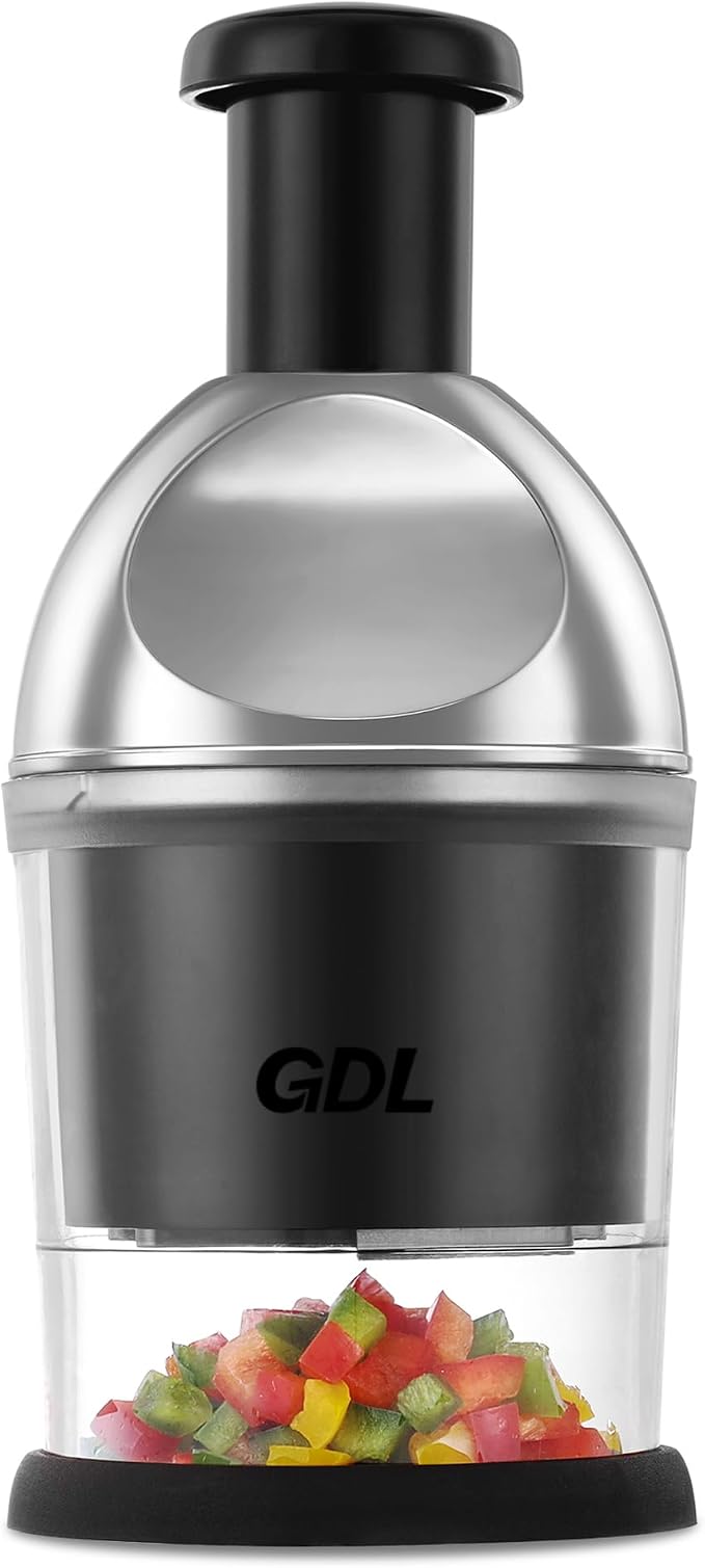 GDL Food Chopper, Manual Slap Vegetable Chopper Onion Dicer, Garlic Mincer | Hand Chopper for Onion Nut Pepper Celery Tomato, Easy & Safe Chopping, No BPA, Durable Stainless Steel Blade, Dishwasher Safe
