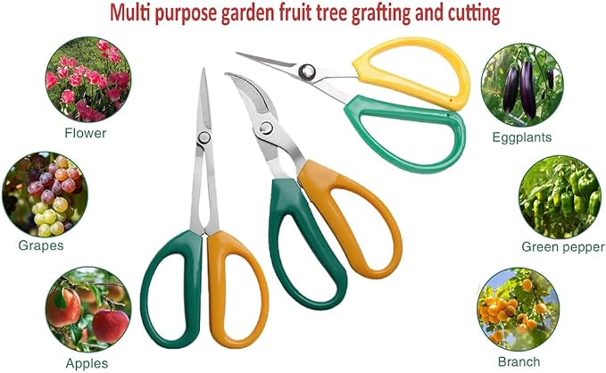 Garden Scissors, Stainless Steel Garden Bonsai Pruning Shears, Anti-Slip Softgrip SnipGardening Tools Garden Shears for Plants Herb (3 PCS)
