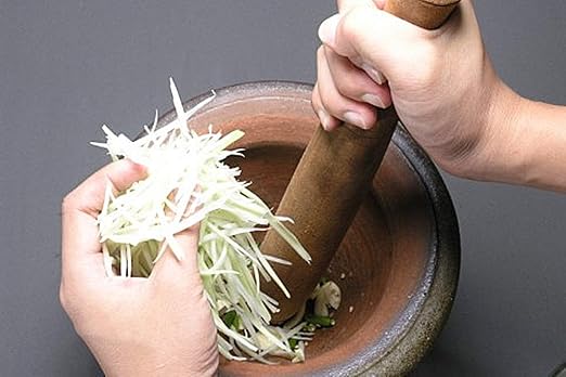 Wooden Mortar 8 Inches Pestle Grinding Herb Garlic Papaya Salad Som Tum Thai kitchen Tool 1 Set