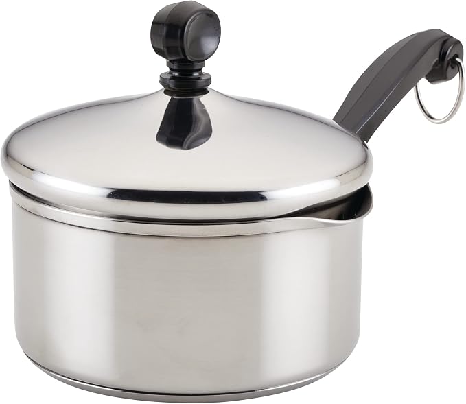 Farberware Classic Series Stainless Steel Straining Sauce Pan with Lid, 1-Quart Small Pot, Silver