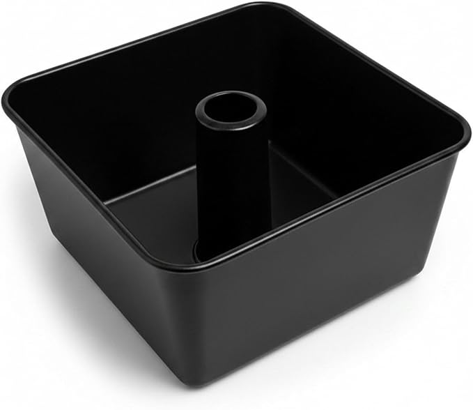 One-Piece Square Tube Cake Pan, 18 Cup, Anodized Aluminum, 9 x 9 x 4.5 in, Seamless Design, Easy Release, Even Heat, for Angel Food, Chiffon, Sponge, Mile High & Pound Cakes (Black)
