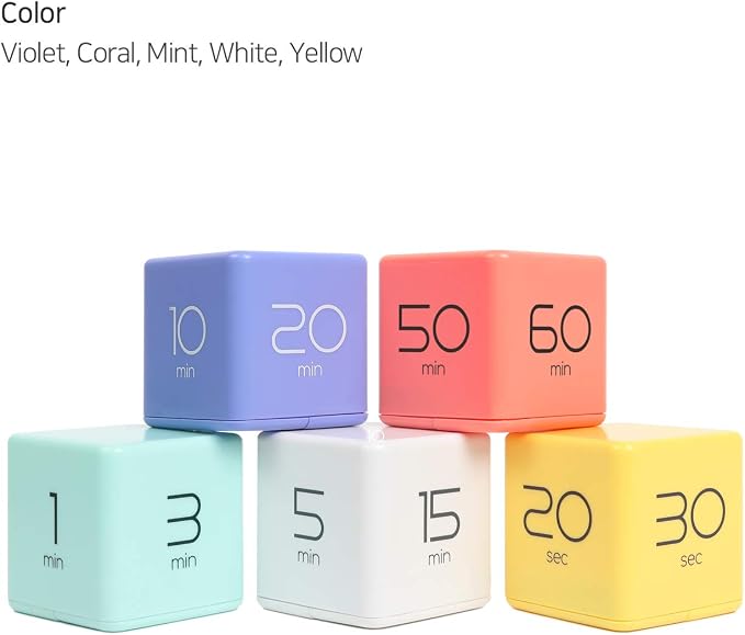 mooas Cube Timer, Flip, Block, Productivity, Time Management (Mint) | 1/3/5/10 Min Countdown Timer, Battery Operated, 2-Level Alarm Vol, Easy to Use, ADHD, Exercise, Study, Cooking