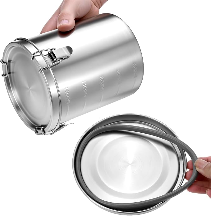 QWORK Stainless Steel Coffee Canister - Airtight 56 fl oz Food Storage Container with Silicone Gasket & Snap Locks for Coffee, Tea, Sugar