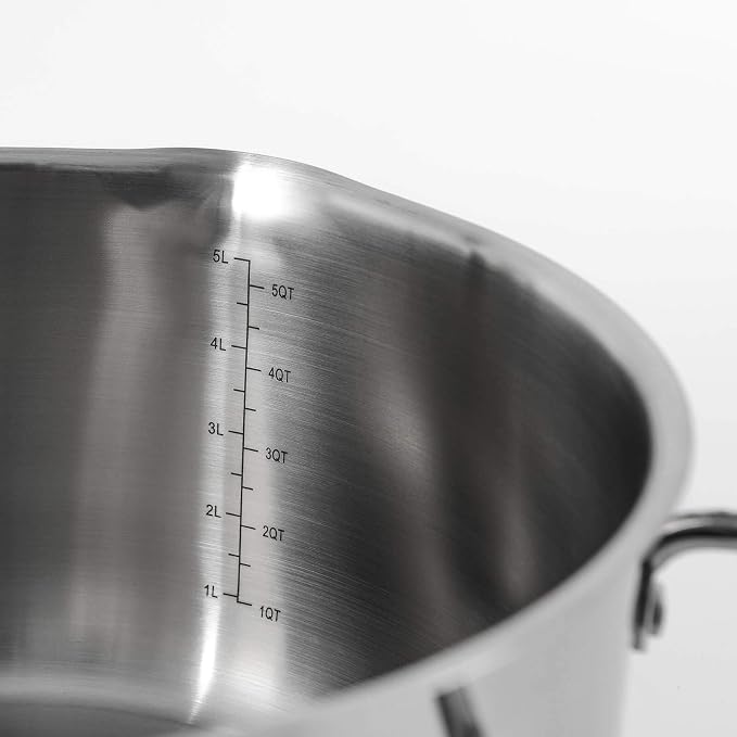 Rorence 6 Quart Stainless Steel Stock Pot, Induction Cooking Pot with Lid | Stockpot Pasta Pot with Two Side Spouts, capsule Bottom, Strainer Glass Lid