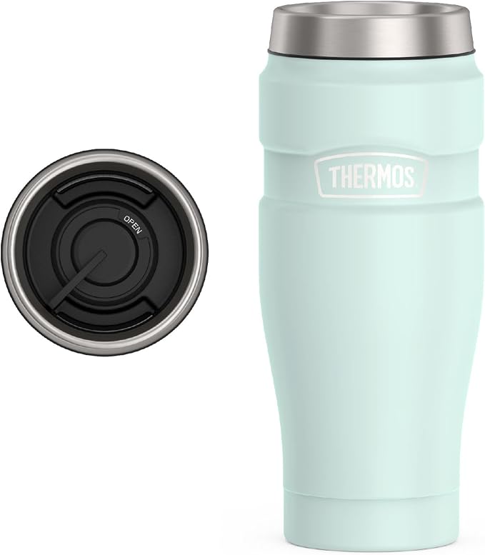 THERMOS Stainless King Stainless Steel Tumbler, 16oz, Matte Light Blue | Vacuum-Insulated Coffee Tumbler for Hot & Cold Drinks, For Commuting & Traveling