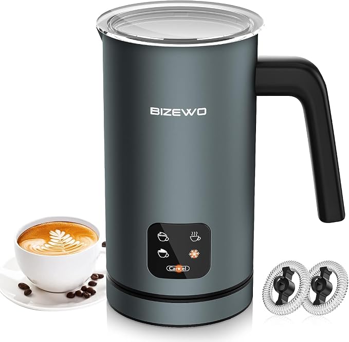 Milk Frother Electric, 4 IN 1 Warm and Cold Milk Steamer for Coffee Latte | Automatic Cold and Hot Foam, Stainless Steel, Foam Maker with Touch Screen for Macchiato, Cappuccino, Hot Chocolate