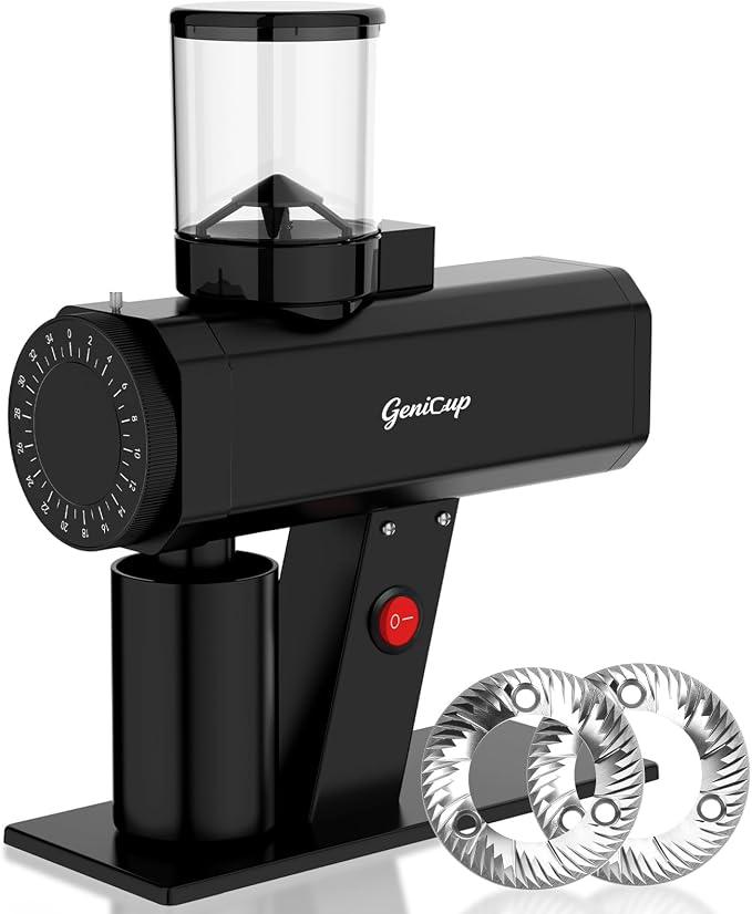 64mm Flat Burr Coffee Grinder with 35 Grind Settings Professional | Espresso Grinder Coffee Bean Grinder Electric with Magnetic Dosing Cup Quiet DC Motor for Pour Over, French Press, Cold Brew