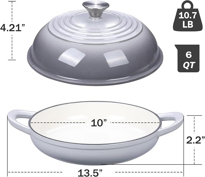 6QT Enameled Cast Iron Round Bread Oven, Sourdough Dutch Oven, Gray | Bread Oven for Homemade Sourdough Bread Baking, Bread Pot with Dome Lid, Gifts for Sourdough Bakers, Oven Safe up to 500°F