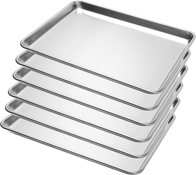 BIEAMA 6 Pack Half Size Baking Sheet Pan, Aluminum Commercial Pan 18" x 13" | Heavy Duty Baking Pan for Oven Freezer Bakery Hotel Restaurant
