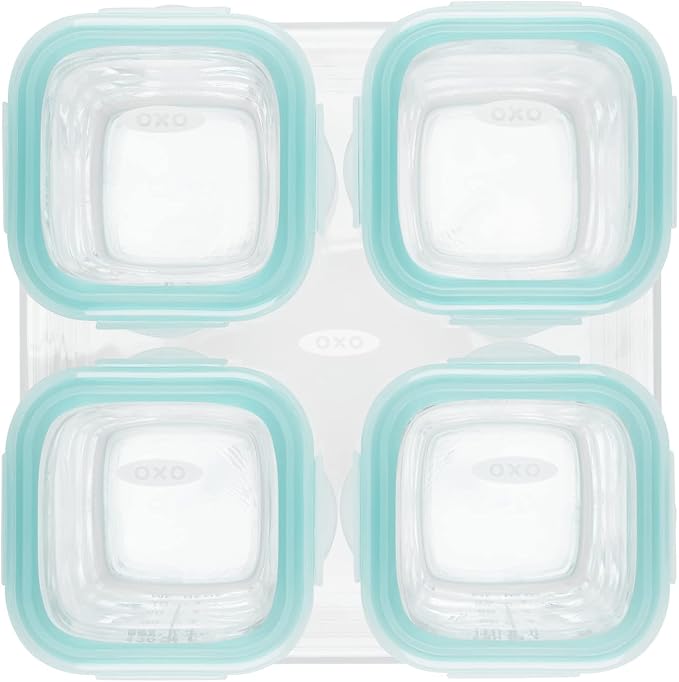 OXO Tot Glass Baby Blocks Food Storage Containers, Teal, 4 oz