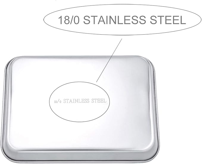 P&P CHEF Baking Sheet Pan, Stainless Steel Cookie Sheet, 10.5 Inch & 4 Pcs | Oven Tray Sheet Pan for Baking & Serving, Baking Tray for Multi Uses, Heavy Duty & Non-toxic, Rust Free & Dishwasher Safe