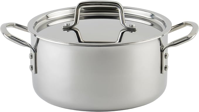 WINCO Tri-Ply Stock Pot, Silver | Dishwasher safe, Triple-riveted handles, Dripless pouring, Great for Stocks, Soups, Pasta and Batch Cooking