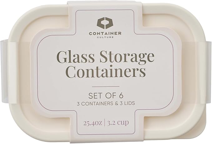 Glass Food Storage Containers with Lids — 6 Piece — 24.4 oz Glass with BPA-Free Leakproof Stackable Lids — Microwave, Oven & Dishwasher Safe — Ideal for Meal Prep & More - Vanilla Mist