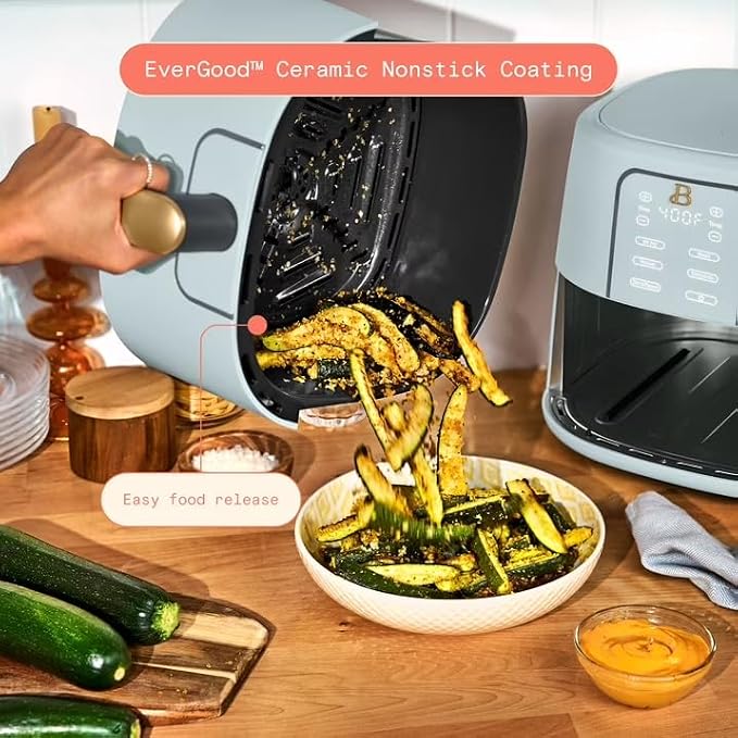 B 6 Quart Digital Air Fryer TurboCrisp Technology, Large Touchscreen Controls, Ceramic Roast Reheat Dehydrate Nonstick, Family Size for 5-7 People (Hydrangea)