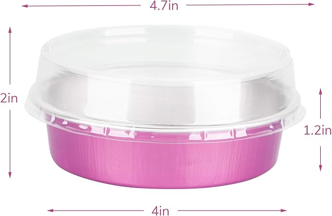 Beasea Mini Pie Pans with Lids, 4 Inch 50 Pack Disposable Mini Pie Tins Tart Pans, 8 Oz Pink Aluminum Tart Tins Mold Round Oven Baking Cups Small Cake Pan for Cheesecake Quiche