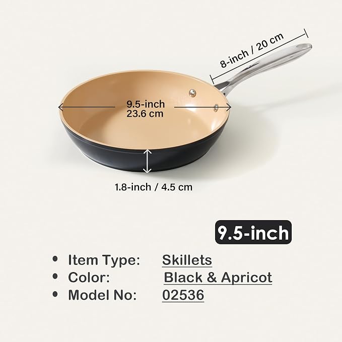 Cooks Standard Classic 9.5 Inch Hard Anodized Ceramic Nonstick Skillet Pan | Induction Ready Frying Pan with Riveted Stay-Cool Handle, Egg & Omelette Pan, Oven Safe, Black Apricot