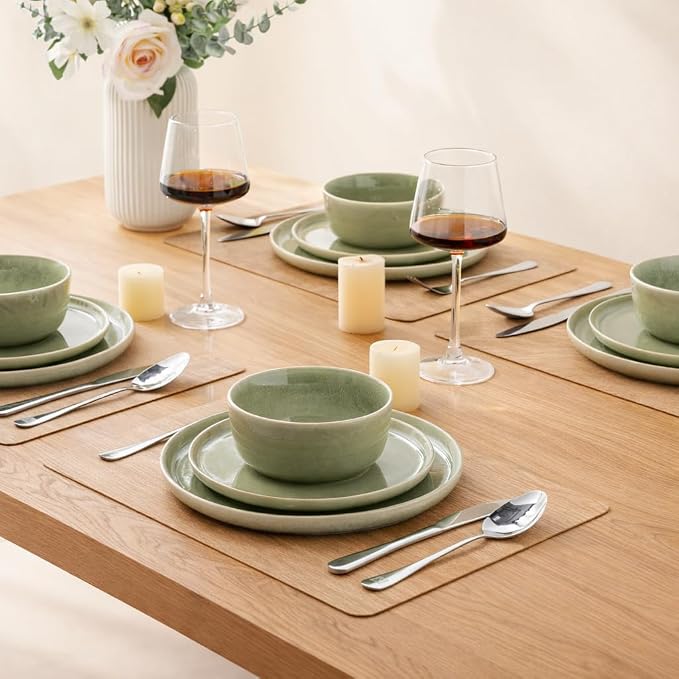 AmorArc Stoneware Dinnerware Sets for 6, 18Pcs Plates and Bowls Sets Dishes | Ceramic Round Reactive Glaze Dishes Set, Highly Scratch Resistant | Dishwasher & Microwave Safe Dishware