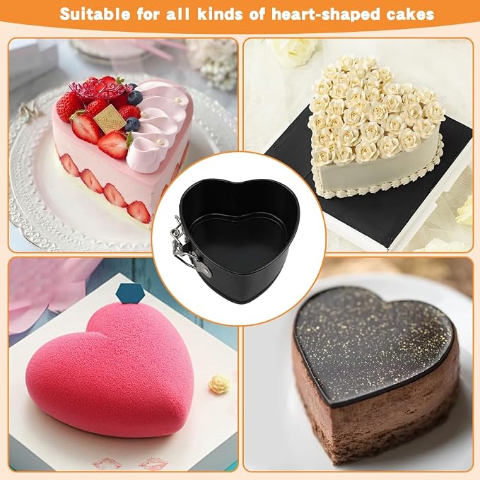 4 Inch Heart Springform Pans, Set of 4 Baking Pan | Mini heart shaped springform pans with removable bottoms and nonstick carbon steel; oven safe to 450F