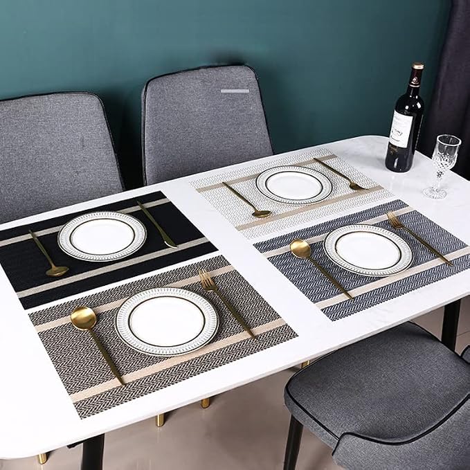 PIGCHCY Luxurious Placemats Set of 8, 18 x 12 inches Elegant Placemats Non-Slip Washable Durable Table Mats for Home/Dining Room Decoration (Black)