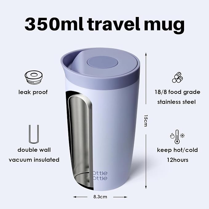 BOTTLE BOTTLE Insulated Coffee Tumbler with Push Button Lid 12oz(Blue) | Leakproof,Stainless Steel Travel Mug,Keeps Drinks Hot & Cold for 6 Hours,for Office & On the Go