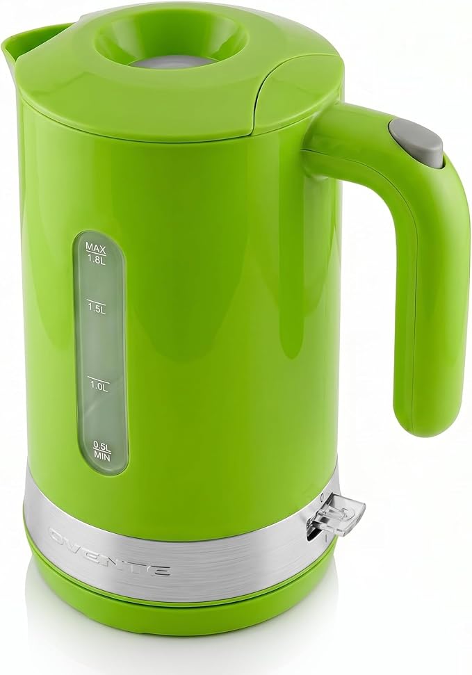 OVENTE 1.8L Electric Kettle with 1500W Fast Boiling Heater, Green KP413G | Best For Coffee or Tea, BPA-Free, Easy-Fill Lid, Water Level Window, Auto Shut-Off & Boil-Dry Protection, Removable Filter