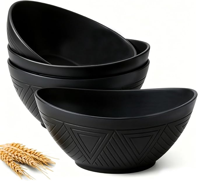 9.6 inch Serving Bowls, Large Serving Dishes for Wedding Parties, 60 Oz for Salad, Side Dishes, Pasta, Oval Shape, Microwave & Dishwasher Safe, Set of 4, Black