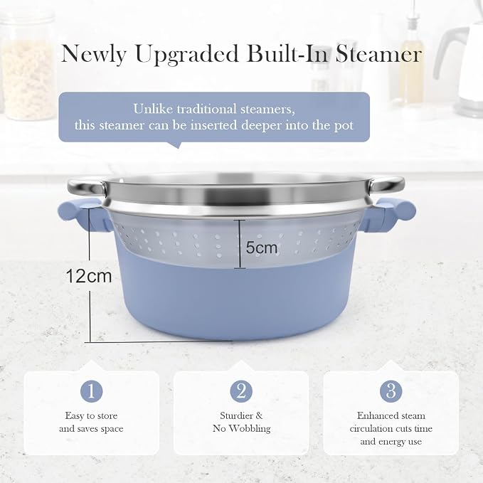 AIKENBBKK Pots and Pans Set Non Stick, Ceramic Cookware Set, Nonstick Steamer Pot and Pan for Cooking, Kitchen Cooking Set Non Toxic, Induction Compatible, Detachable Handle, Oven Safe, PFOA Free,Blue