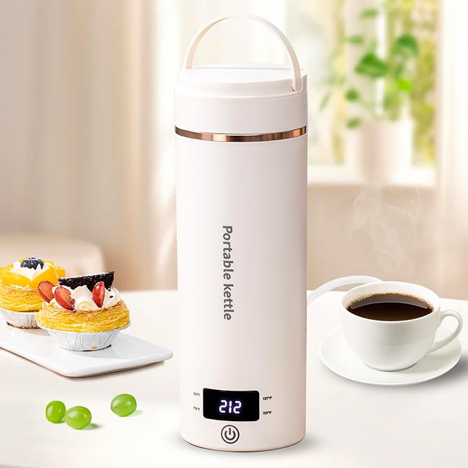 Touxila Portable Electric Kettle for Travel 120V, 13.5oz, 4 Temp Settings | 304 Stainless Steel Lining,Fast Boiling Water,Auto Shut-Off,Boil Dry Protection,Small Kettle for Office & Hotel(Beige, 400ML)