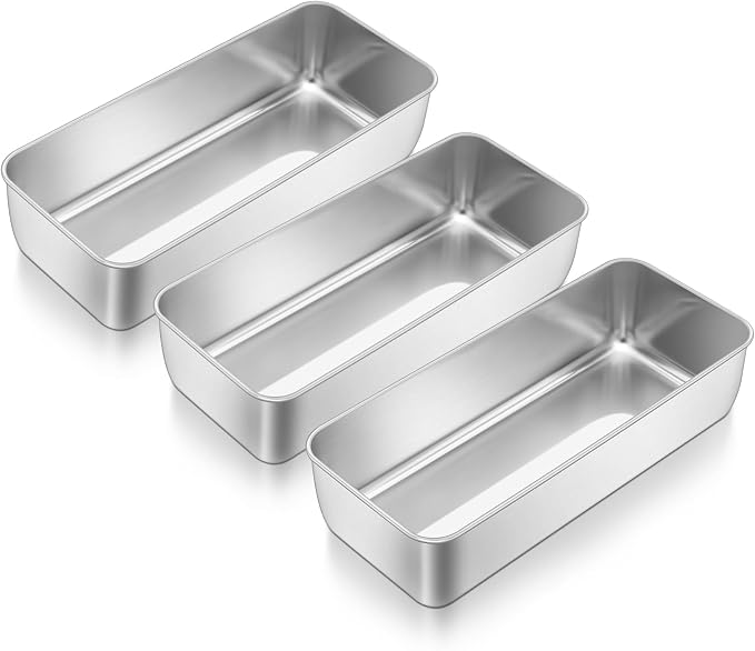 TeamFar Loaf Pan, 12 x 5 Inch Stainless Steel Loaf Pans for Baking Bread | 3 Pack Large Bread Loaf Baking Pan for Homemade Bread, Meatloaf, Cake, Brownies, Non-Toxic, Heavy-duty, Oven& Dishwasher Safe