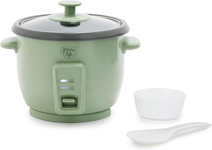 GreenLife Rice Cooker, 3-Cups Uncooked/6-Cups Cooked, Sage Green | PFAS-Free Ceramic Nonstick Removable Pot, One-Switch Design, Grains Multicooker, Keep Warm, Dishwasher Safe Parts, Easy Clean