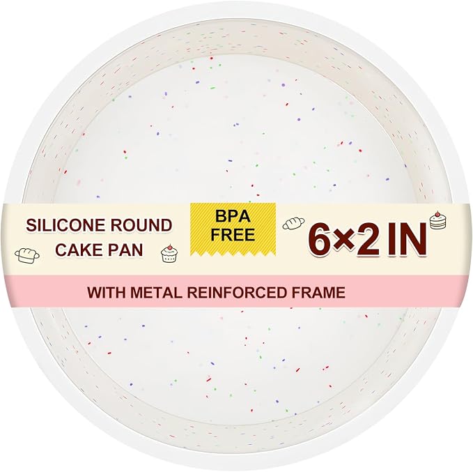 CAKETIME 6 Inch Silicone Round Cake Pan with Metal Reinforced Frame, Non-stick & BPA Free, Even Heat Distribution, Stackable & Dishwasher Safe