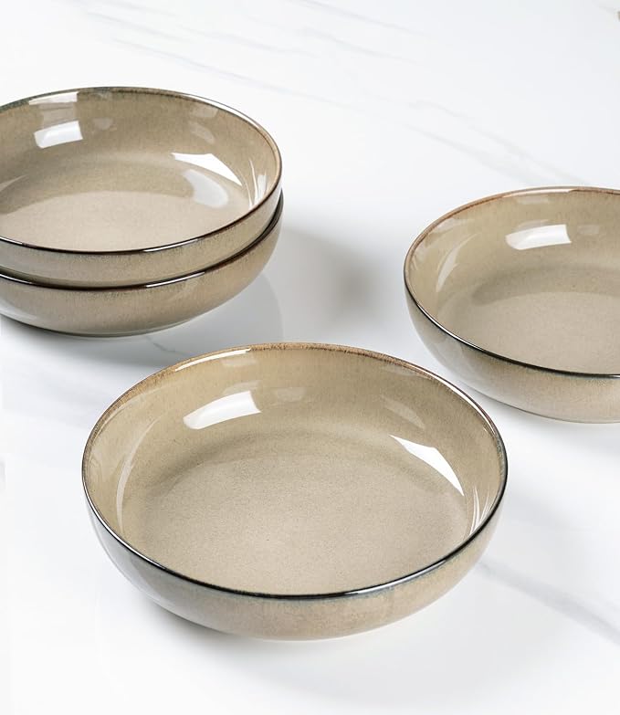 GBhome 8.75'' Large Ceramic Pasta Bowls, 38oz Stoneware Pasta Serving Bowls Set of 4 for Kitchen, Wide Bowls for Fruit,Pasta,Salad,Oatmeal,Meal, Microwave Safe, Reactive Glaze