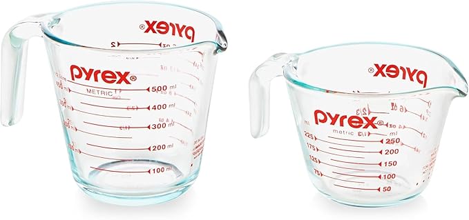 Pyrex Essentials (2-Pack) Glass Measuring Cups Set (1 & 2 Cup) | For prepping, baking and cooking, preheated oven, dishwasher, freezer, and microwave safe