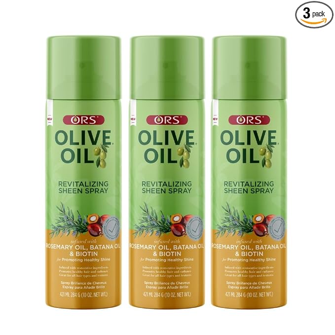 ORS Olive Oil Revitalizing Sheen Spray with Rosemary, Batana & Biotin Oil 10 Ounces (Pack of 3)