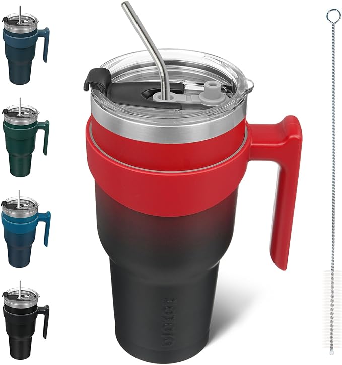 BJPKPK 40 oz Tumbler with Handle & Straw, Insulated Stainless Steel Mug | Double Wall Vacuum, Keeps Hot/Cold, Thermal Cup, BPA Free, Dishwasher Safe, Cupholder Fit, Coffee & Travel, Blood Moon