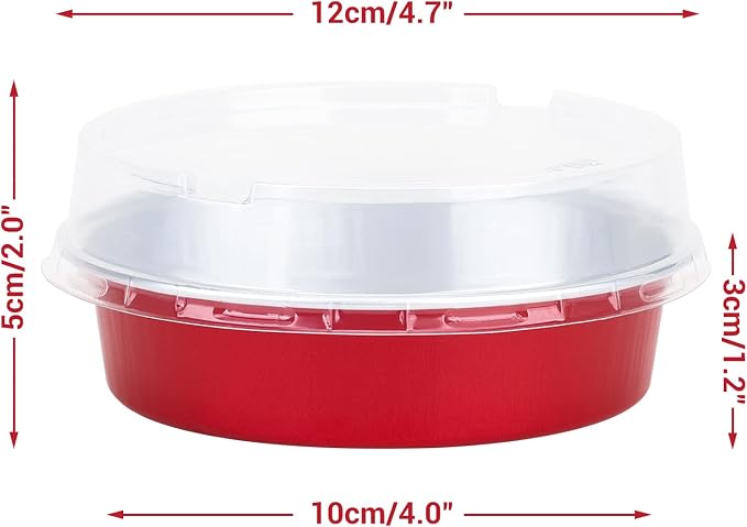 Beasea Disposable Mini Pie Tins with Lids, 20 Pack 4” 8oz Bright Red Aluminum Baking Foil Tins Small Round Tart Container for Individual Dessert Cupcake Muffin Cheesecake Ramekin Quiche Oven Dishes