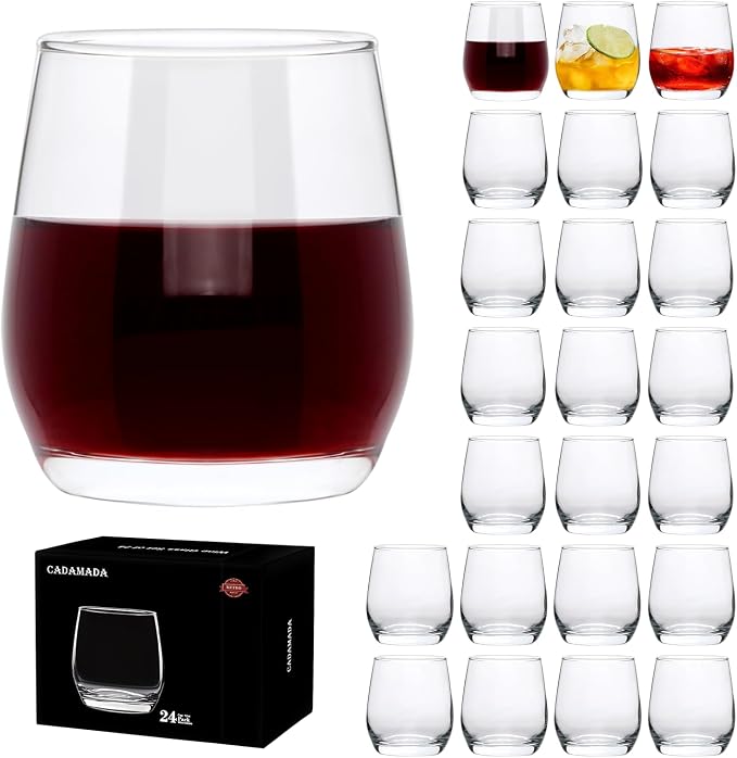 12 oz Wine Glasses,Stemless Wine Glasses Set of 24 | Wine Glass Tumbler for Red or White Wine,High-end Banquet,Party,Bar,Wedding,Gift